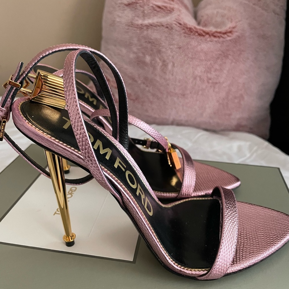Tom Ford Padlock Metallic Lizard Leather Sandals